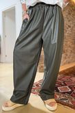 Made in Italy Runa Leather Look Tapered Barrel Pant Khaki
